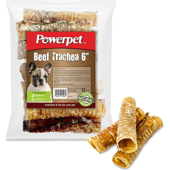 Powerpet Beef Trachea Dog Chew - 100% All Natural & Highly Digestible  Low Fat, Protein-Rich Treat - Ideal for All Breed Sizes - Healthy, Tasty, and Long-Lasting - for Teeth & Gum Health - Pack of 12