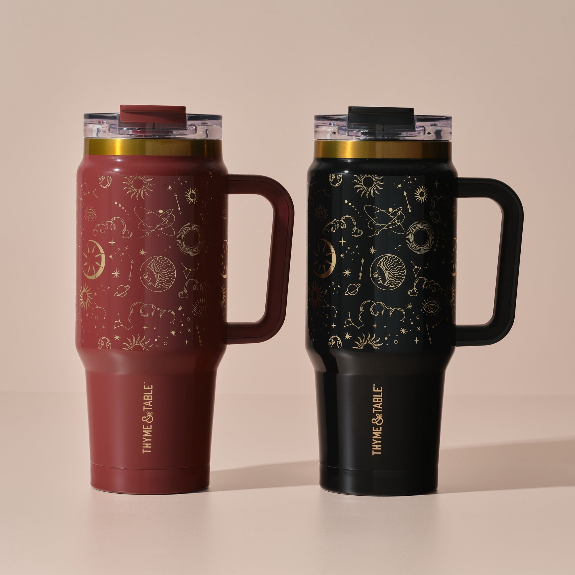 Thyme & Table 32oz Stainless Steel Luna Tumbler with Handle and Dual Straw Lid, Red Zodiac