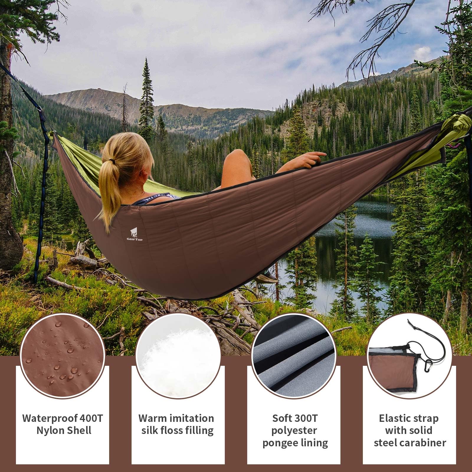 GEERTOP Portable Hammock Quilt for Camp Lightweight Full Length 4 Seasons Warm Single Double Hammock Underquilt for Outdoor Camping Hiking Backpacking Travel Beach Backyard Patio
