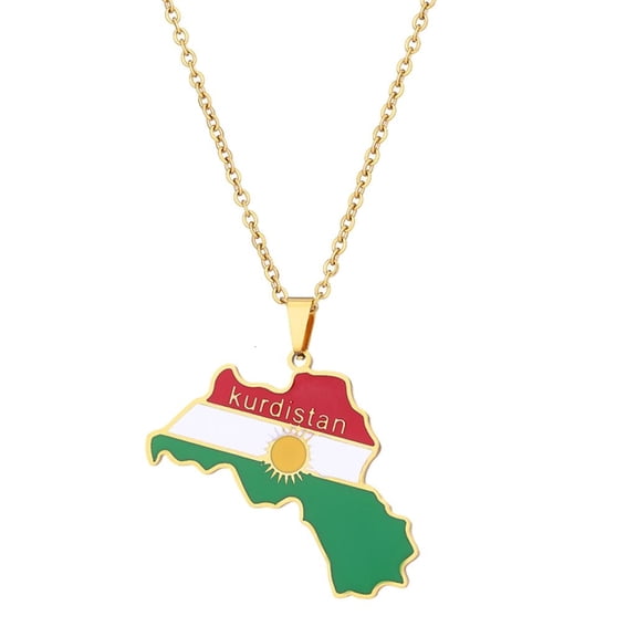 LICEWO Kurdistan Map Necklace for Women Men Chains Gold Silver Kurdistan Flag Map Pendants Necklace Stainless Steel Jewelry