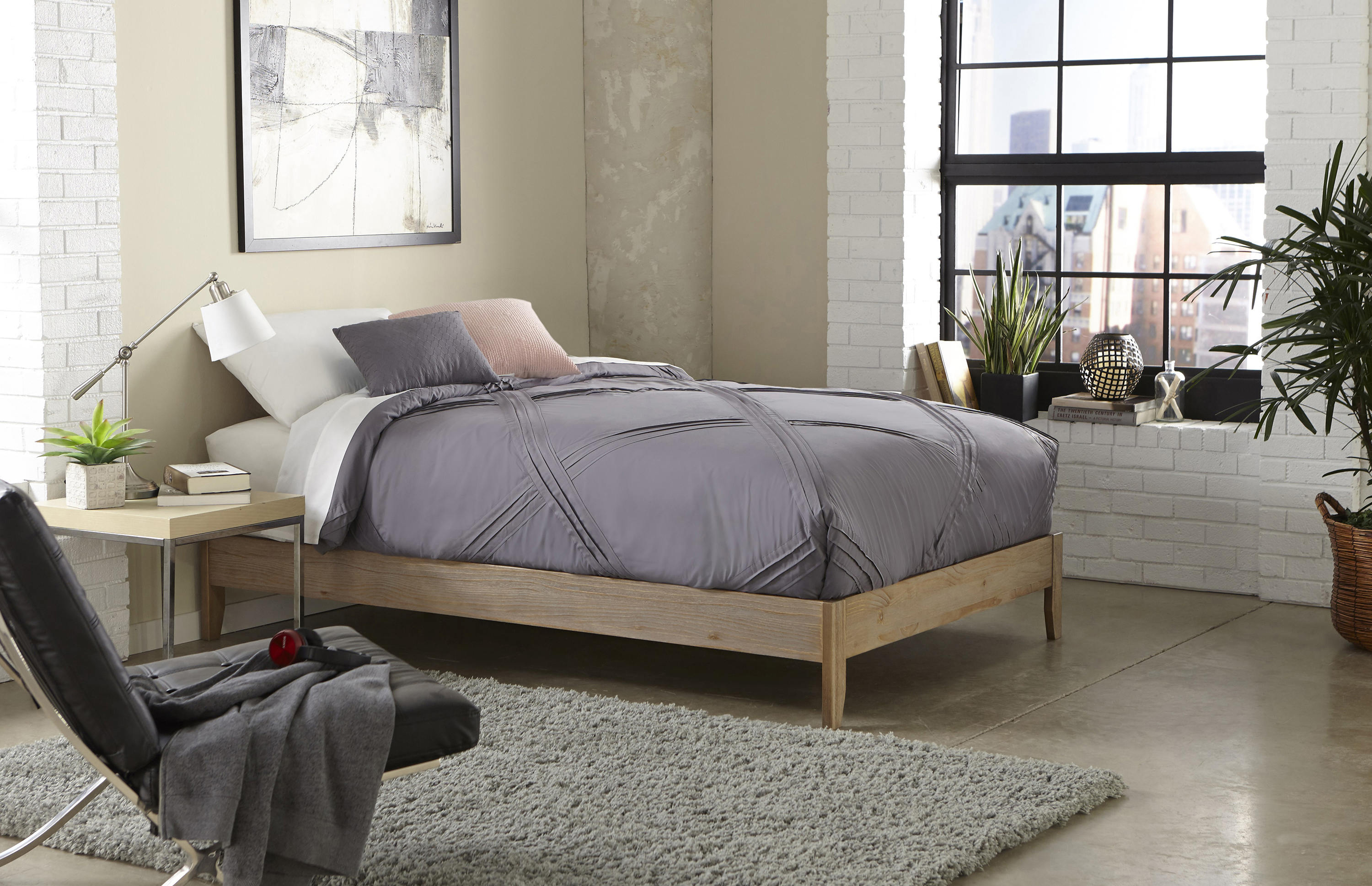 TMS Match Full Wood Platform Bed, Natural Rustic Finish