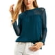 thumbnail image 1 of INSPIRAR CHIC Blusas Casuales de Cuello Redondo para Mujeres con Encaje Floral de Manga Larga de Chiffon XL Azul Oscuro, 1 of 8