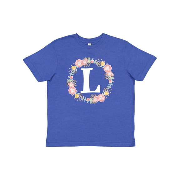 Inktastic Monogram Letter L Rose Floral Wreath Gift Youth T-Shirt