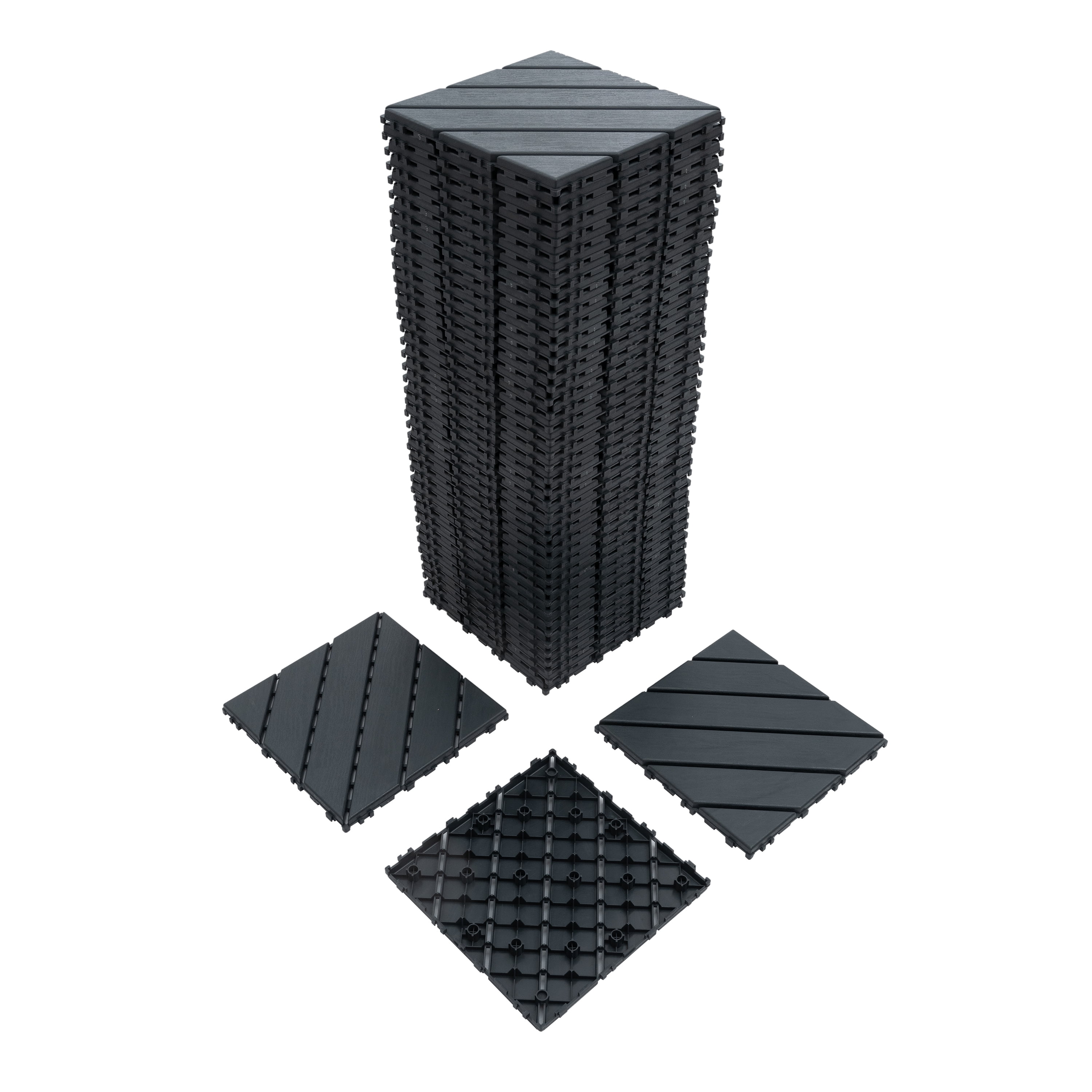 Plastic Interlocking Deck Tiles Set of 44 12x12 Inch, Square Waterproof Outdoor All Weather Tiles for Poolside, Grey