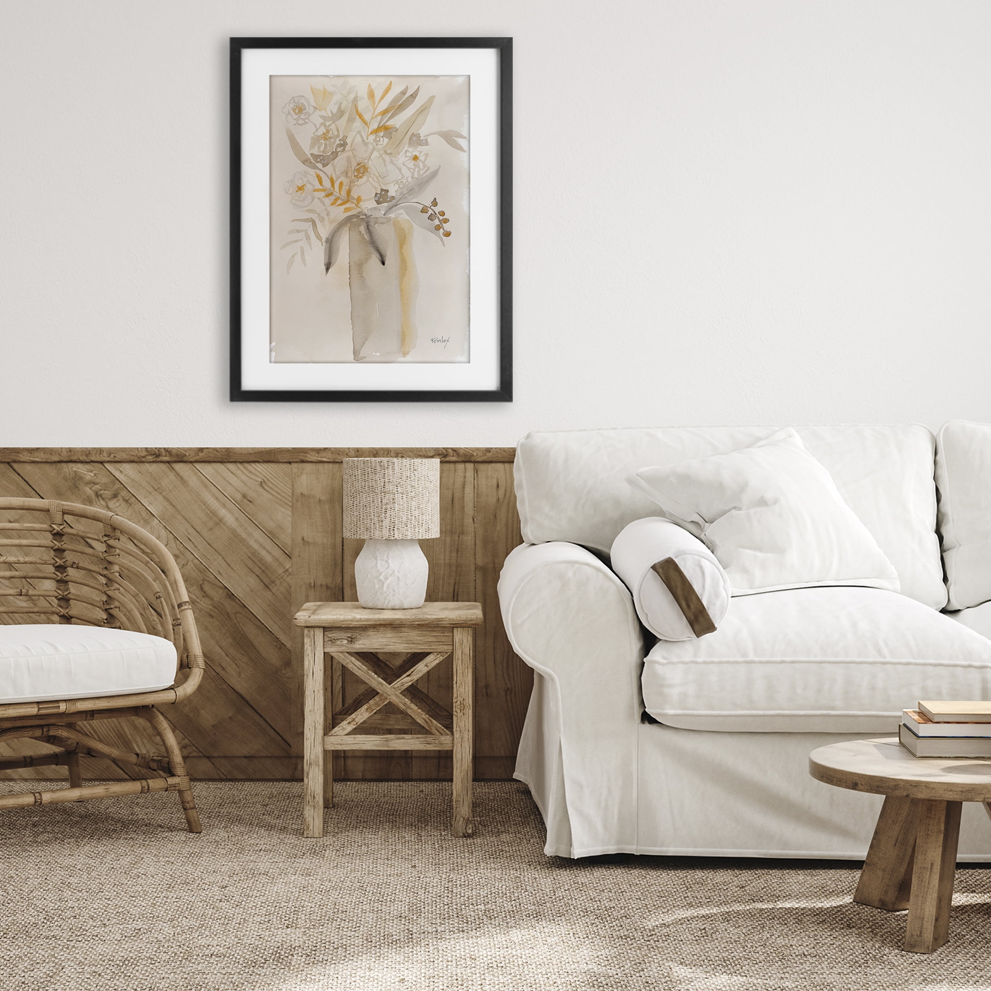 Stupell Industries Earthy Soft Flower Vase Black Framed Print Under Glass, design by Krinlox