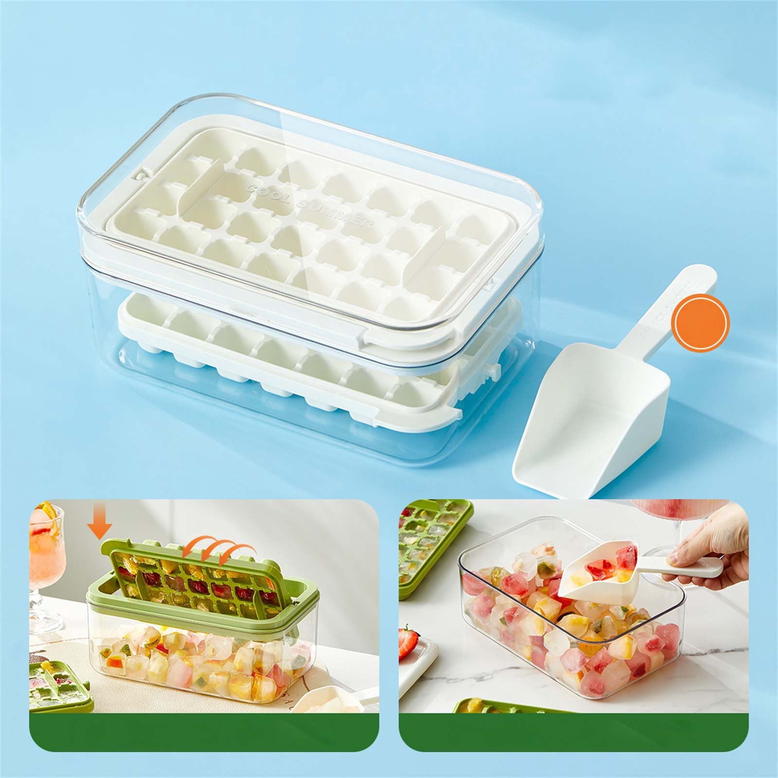 Ice Cube Trays Press Easy Release, Making Ice for Freezer for Chilling Cocktail Whiskey Coffee Include Cube and Storage Container C