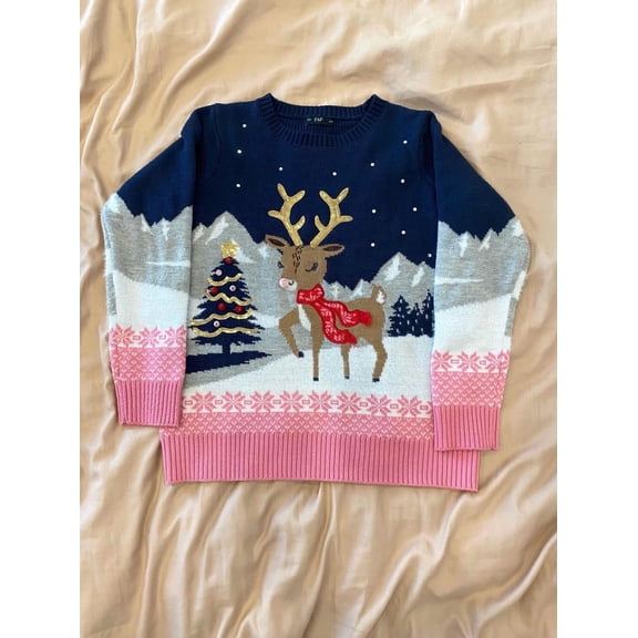 Reindeer Funny Christmas Sweater Navy