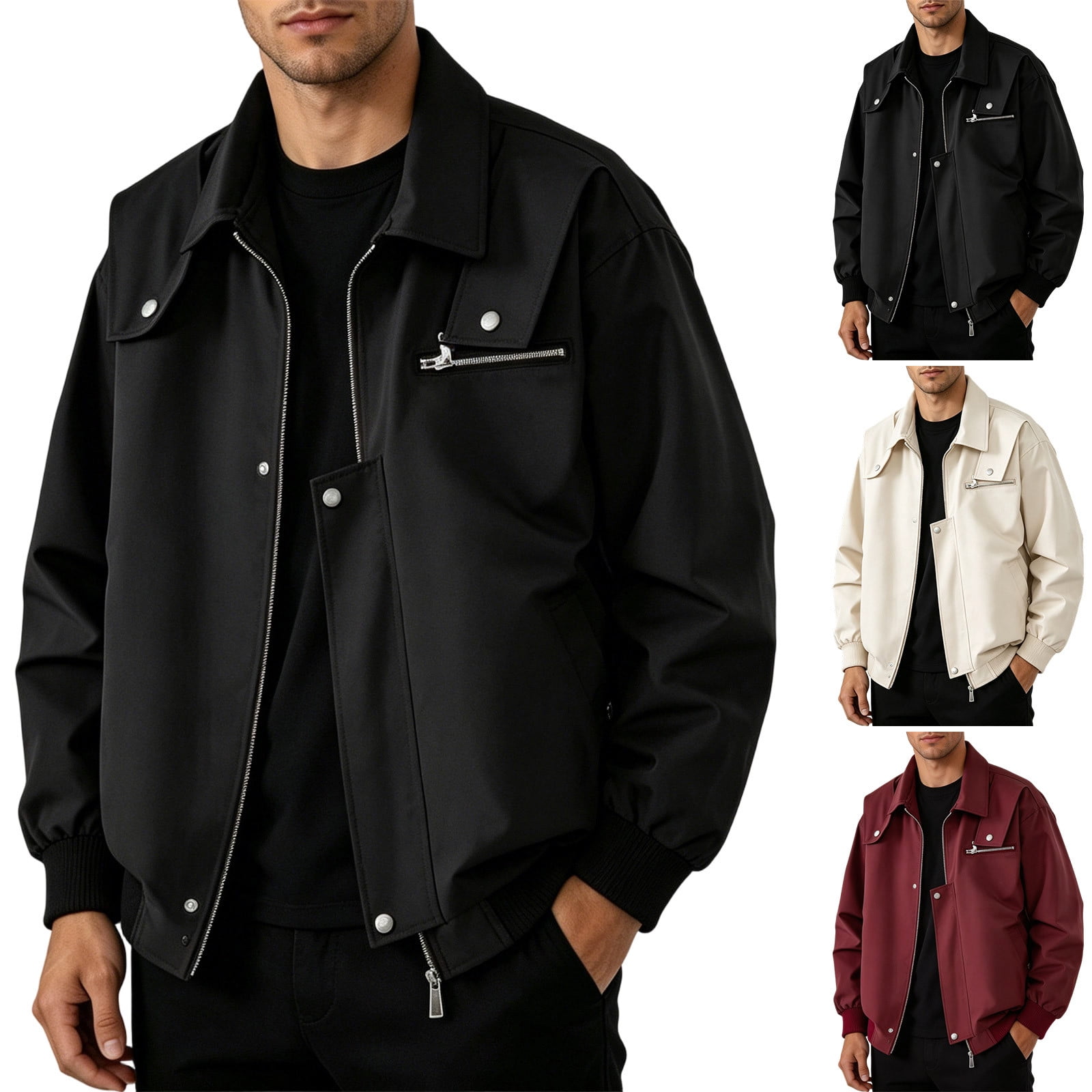 UVEASISHA Men s Bomber Jacket Lightweight Casual Lapel Collar Zip Up Windbreaker Spring Fall Stylish Motorcycle Jackets with Pockets Beige L