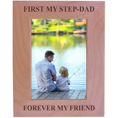 CustomGiftsNow First My Step-Dad Forever My Friend - Wood Picture Frame - Fits 5x7 Inch Picture