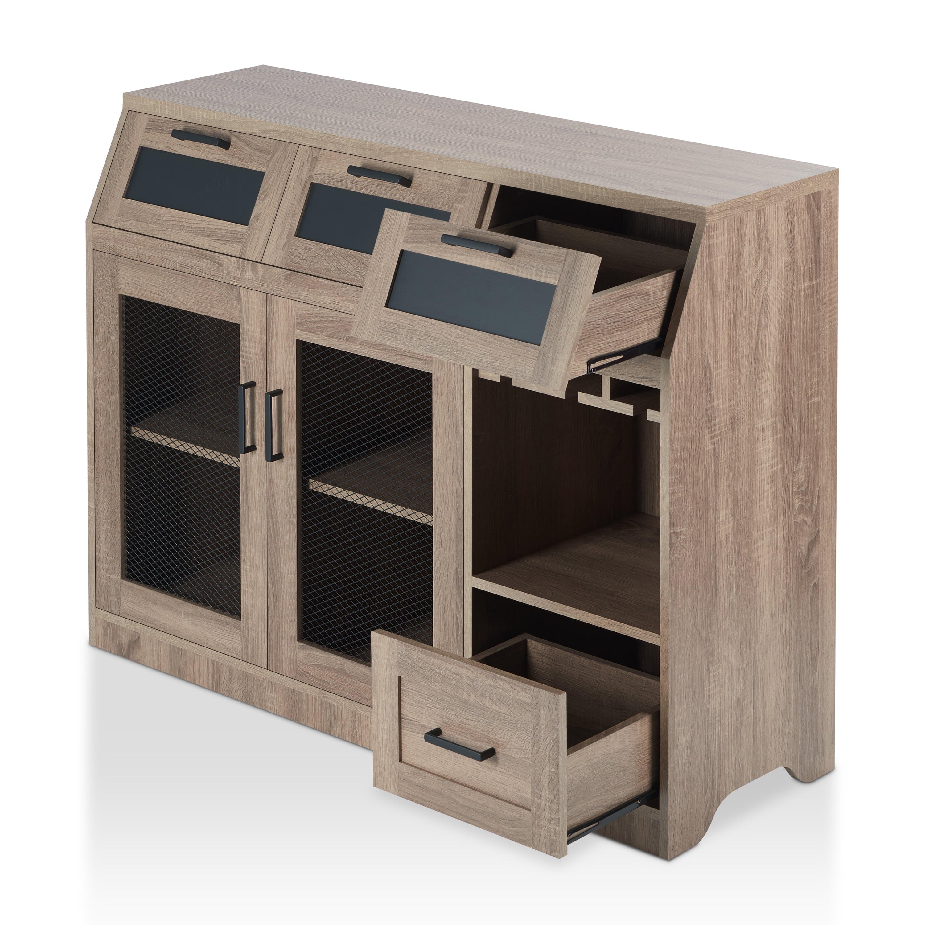 Furniture of America Michigan Multi-Storage Dining Buffet, Chestnut Brown