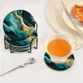 thumbnail image 5 of 6 Pcs Green Marble and Golden Drink Coasters with Holder Absorbent Coaster Sets Cup Heat-Resistant Hot Pads Mats for Bar Table Protection, 5 of 7