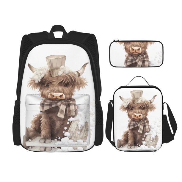 Easygdp C Mochila para Niños y Niñas con Set de Caja de Almuerzo y Estuche para Lápices 3 en 1, Mochila Escolar Estampada para Adolescentes