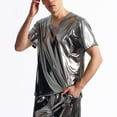thumbnail image 4 of Plebaso Mens Shiny T Shirts V Neck Short Sleeve Stylish T-Shirts Dance Wear Tee Tops for Nightclub Party, 4 of 7