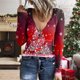 thumbnail image 1 of Ichuanyi Liquidación Mujeres Fashion Fashion Fashion V Camiseta de manga larga Camiseta Top Exteriores ICHUANYI WER202308241110, 1 of 6