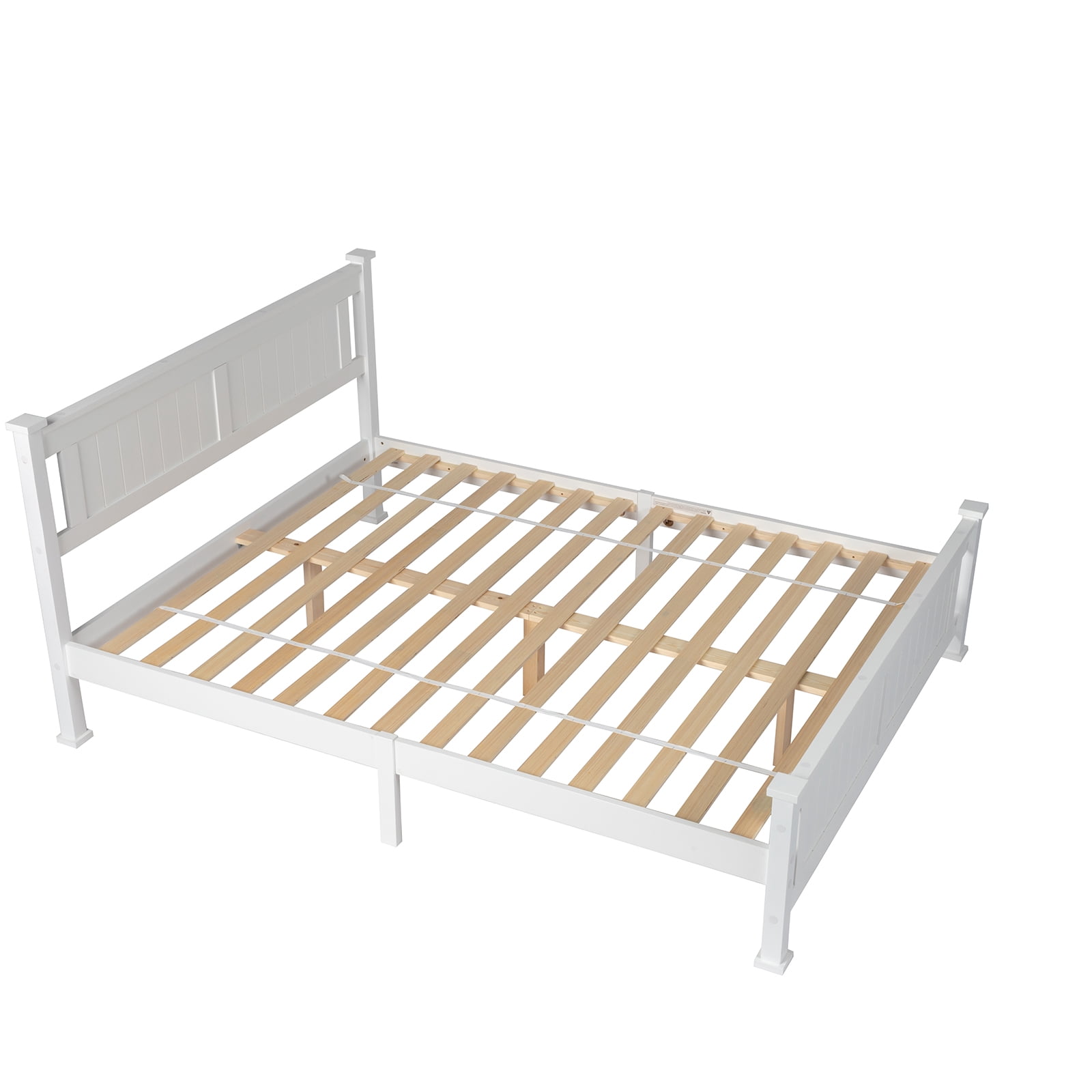 Queen Single Bunk Bed Painted + Melamine Veneer & Pine + MDF Bed Frame Vertical Striped Decorative Bed Frame, 63.78*83.46*37.8in White