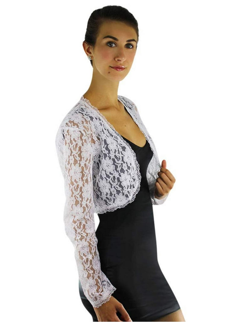 White Long Sleeve Dressy Lace Bolero Shrug Jacket Size Small - Main Image