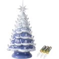 thumbnail image 1 of Sunlit Cordless Lighted Ceramic Christmas Tree Vintage Tabletop Christmas Decoration Pre-Lit Colorful Mini Light Bulbs 13" Traditional AA Battery Operated LED - Ombre Blue, 1 of 7
