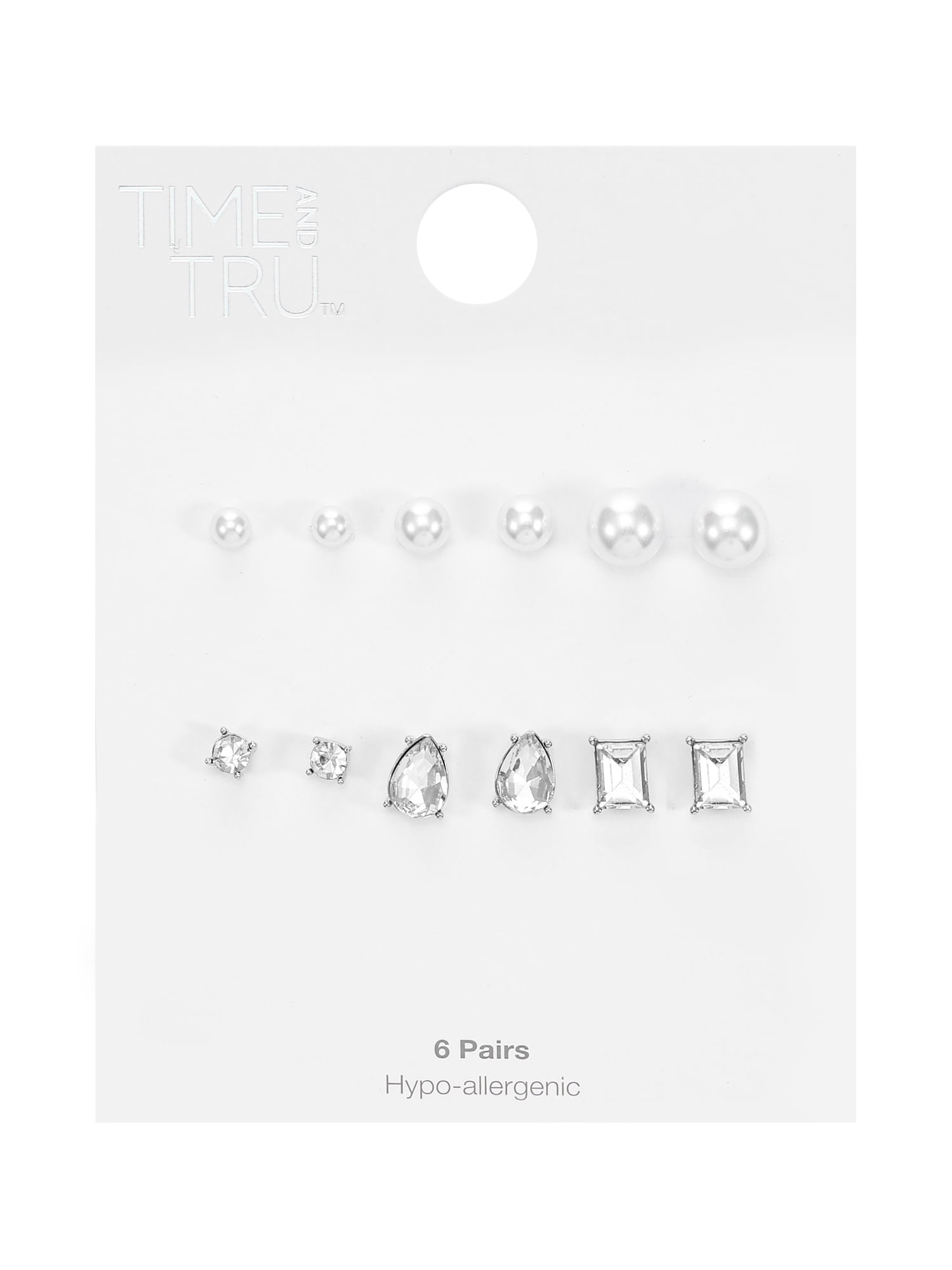 Women's Stud Earring Collection, with Crystal and Faux Pearl, 6 Pairs