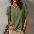 thumbnail image 5 of cocolona Summer Tops for Women Short Sleeve Crew Neck Button Asymmetrical Hem Shirts Dressy Casual Solid Color Blouses, 5 of 6