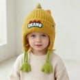thumbnail image 6 of Povozer Baby Beanie Knit Toddler Hat for Girls Boys Kids Winter Hat With Dinosaur Design Blue White Knit Fleece Lined Ear One Size Warm Winter Headwear For Boys Girls,Size 1-4Years,Yellow, 6 of 9