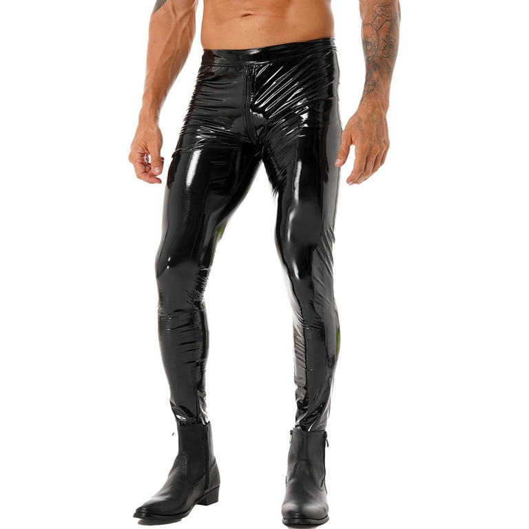Alvivi Men s Faux Leather Pants Punk 80 s Rock Skinny Leggings Tight Gothic Motorcycle Biker Pants Black XL Walmart