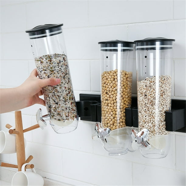 Triple Cereal Dispenser Container,Smart Space Wall Mount Dry Food