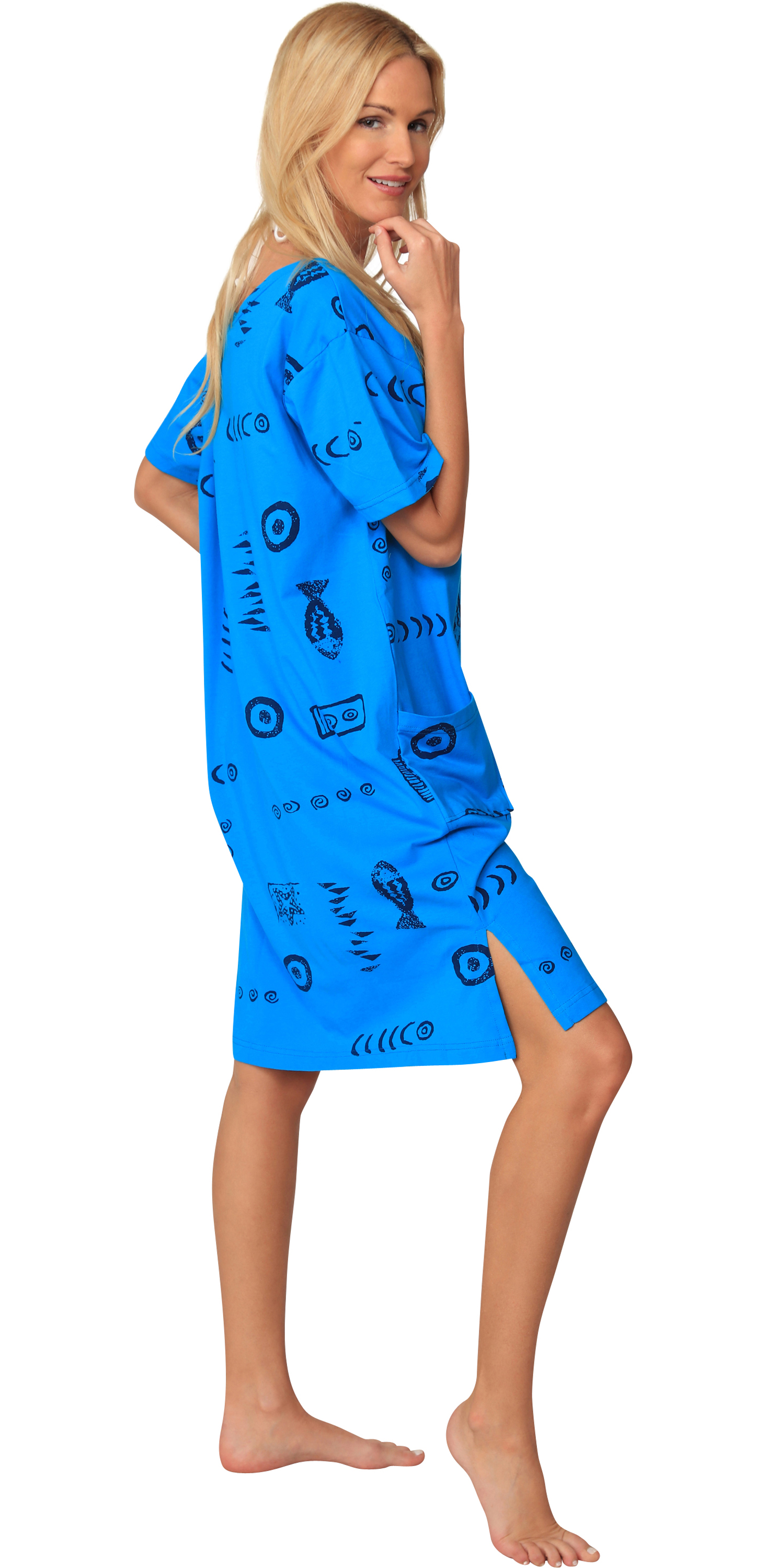 INGEAR Fish Graphic Cotton Casual Beach Dress Summer Plus Size Fashion Cover  Up 