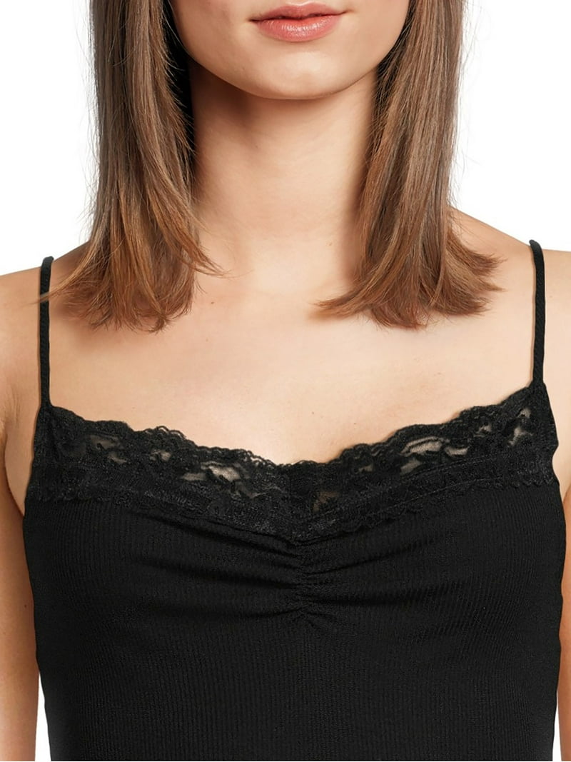 Juniors Cinched Lace Trim Cami - Fitted V-Neck Camisole