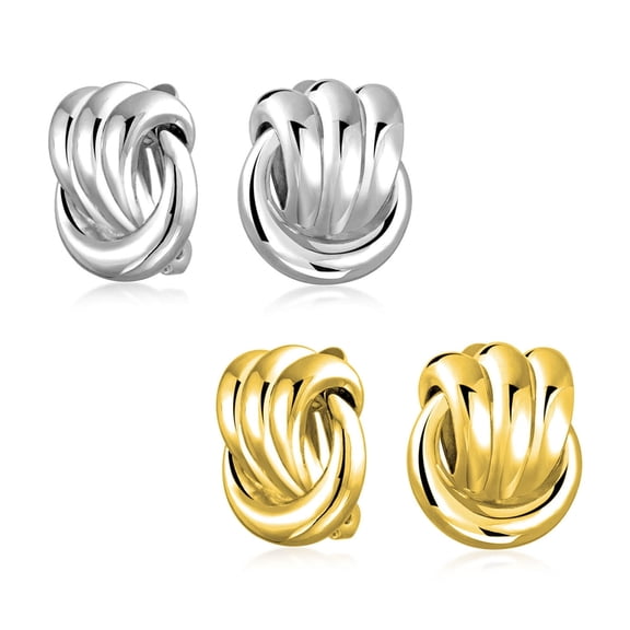 Bling Jewelry Womens Set of 2 Rope Cable Love Knot Clip-On Earrings Gold Plated