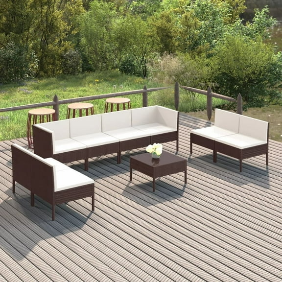 vidaXL 9 Piece Patio Lounge Set with Cushions Poly Rattan Brown
