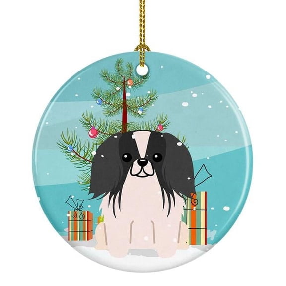 Merry Christmas Tree Pekingnese Black & White Ceramic Ornament