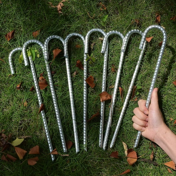 6 Pack Galvanized Rebar Tent Stakes J Hook 12 Inch, Chain Link Fence Stakes  Canopy Yard Landscape Garden Staples, Heavy Duty Metal Steel Ground Anchor  