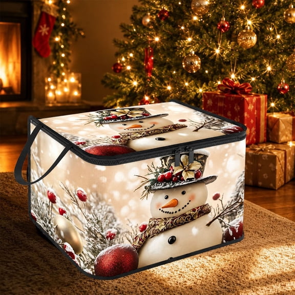 Christmas Storage Bin with Lid and Carrying Handle Christmas Foldable Storage Box Large Xmas Decorative Collapsible Container Basket for Organizing Closet Home Bedroom Gift
