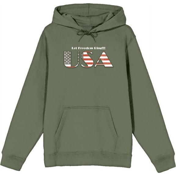 American USA Flag Letters Olive Adult Long Sleeve Hoodie-Medium