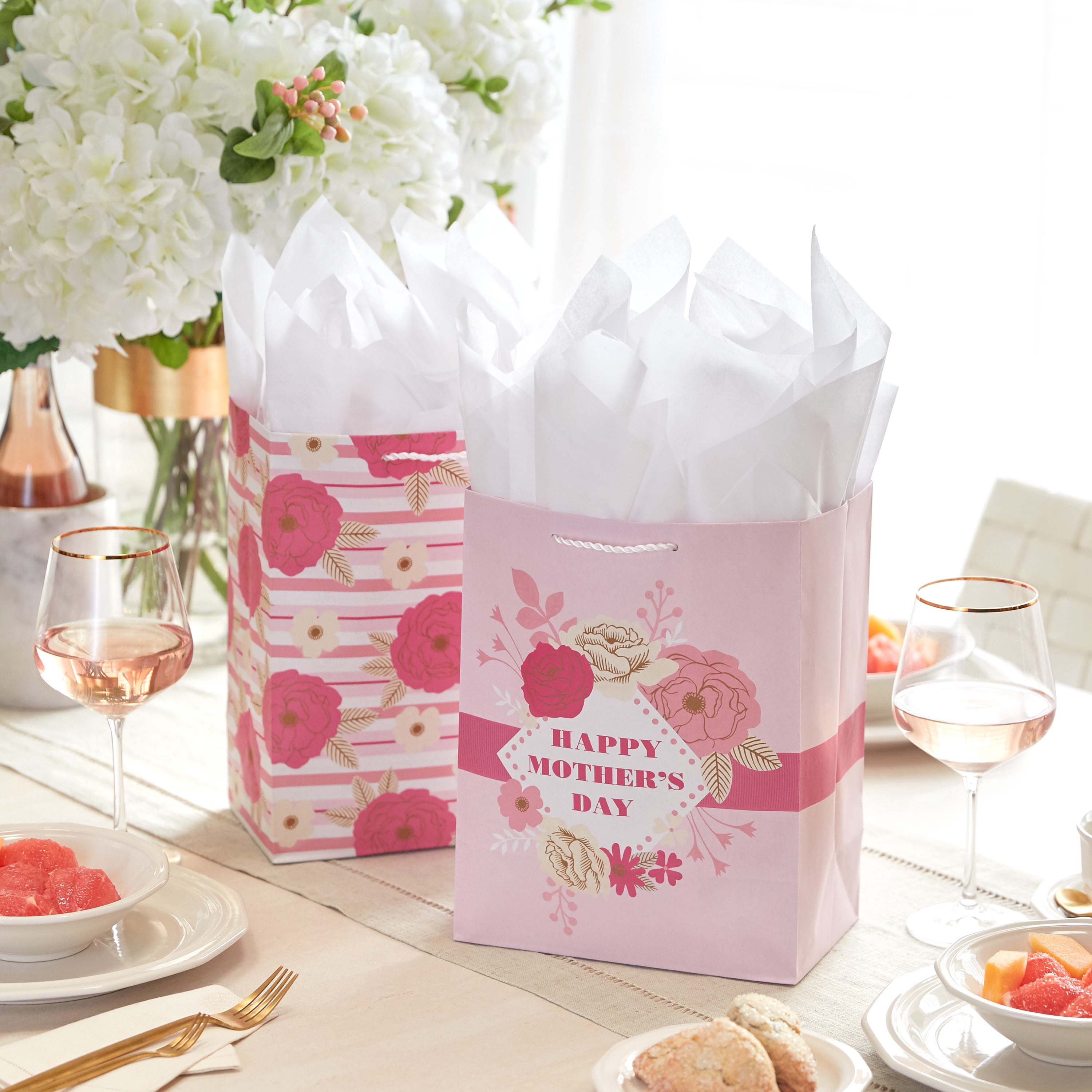 Hallmark 11" Large Gift Bag Bundle (3-Pack: "Happy Mother's Day," Pink Polka Dots, Pink Flowers) for Moms, Birthdays, Bridal Showers, Baby Showers