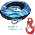 thumbnail image 2 of Astra Depot Blue 1/4" 50ft UHMWPE Winch Rope Extension + 2X Forged Steels RED Hook Grade 80 for ATV UTV KFI Car 4X4 Recovery Vehicle, 2 of 7
