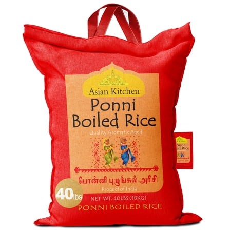 Asian Kitchen Ponni Boiled Rice 40-Pound Bag, 40lbs (18.14kg) Short Grain Rice ~ All Natural | Gluten Friendly | Vegan | Indian Origin | Export Quality
