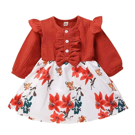 

EQWLJWE Toddler Baby Girls Long Sleeve Flying Sleeve Dress Suit Floral Printing Dress Bodysuit Suit Deals Discount