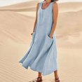 thumbnail image 2 of CHOK Robes d'Été Décontractées pour Femmes Coton Lin Sans Manches Col Rond Robe Longue Ample Fluide avec Poches, 2 of 8