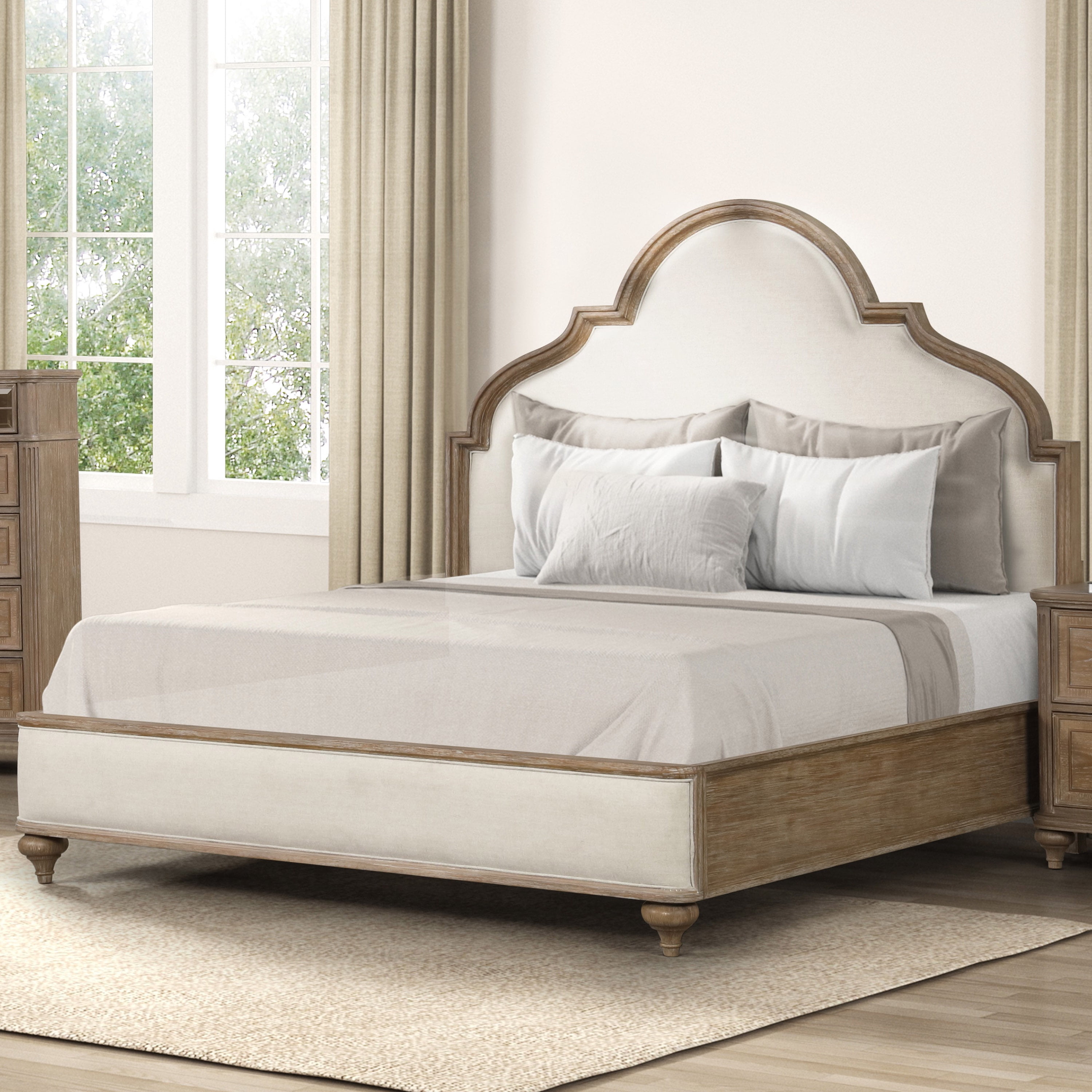 Furniture of America Jares Solid Wood Panel Bed, King, Rustic Oak