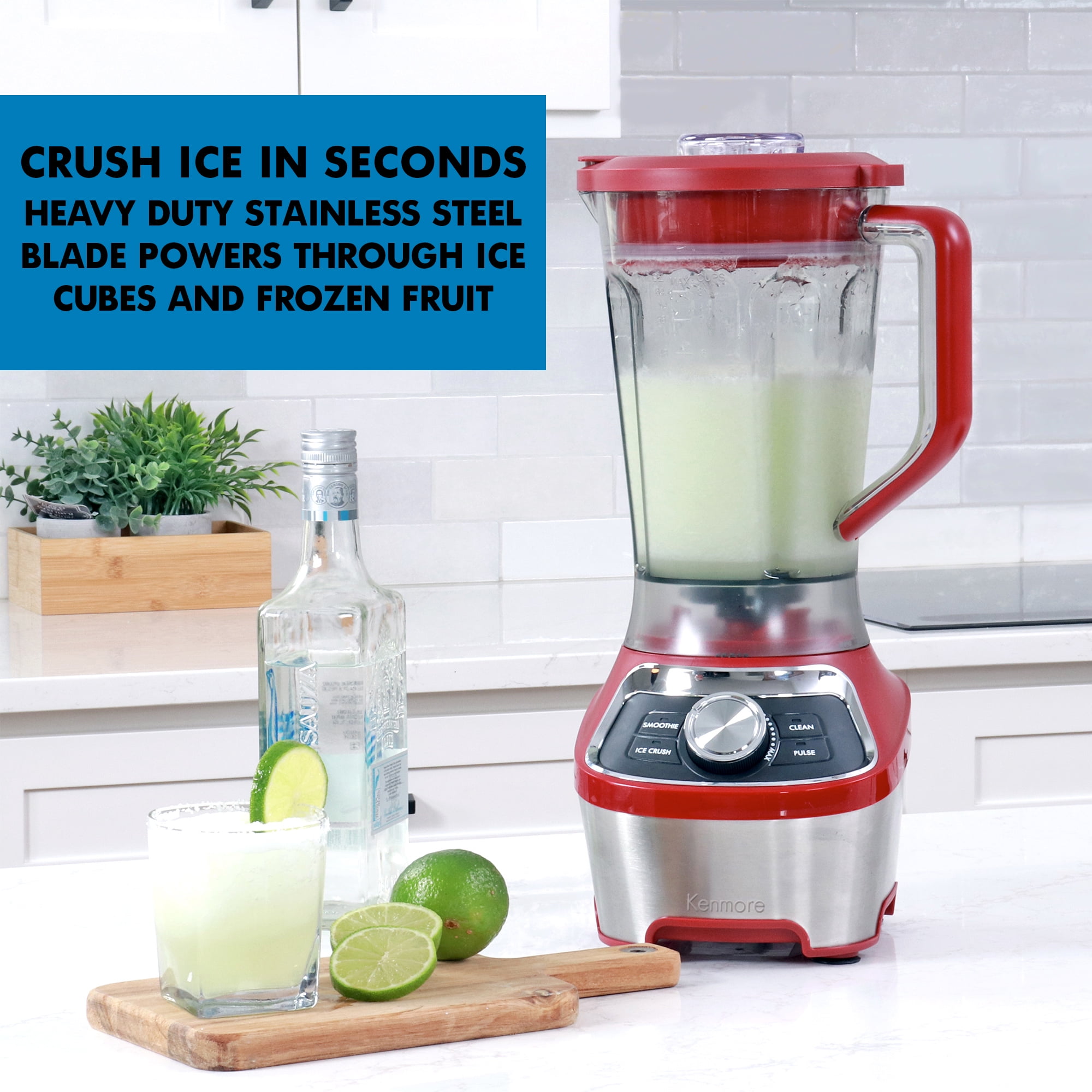 Kenmore 64 oz Stand Blender, 1200W, Smoothie and Ice Crush Modes, Red