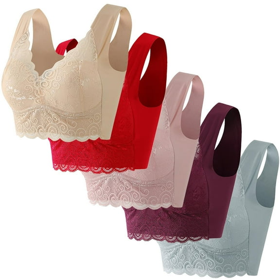 ATOYSOY Lace Sports Bras for Women 5 Pack Plus Size Wireless Bra Push Up Comfortable Everyday Underwear (Khaki,3XL)