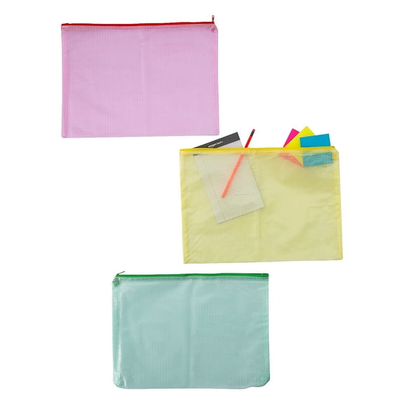 Fun Express Large Mesh Zippered Vinyl Storage Bags - 12 Pieces - 16 3/4" x 11 1/4"