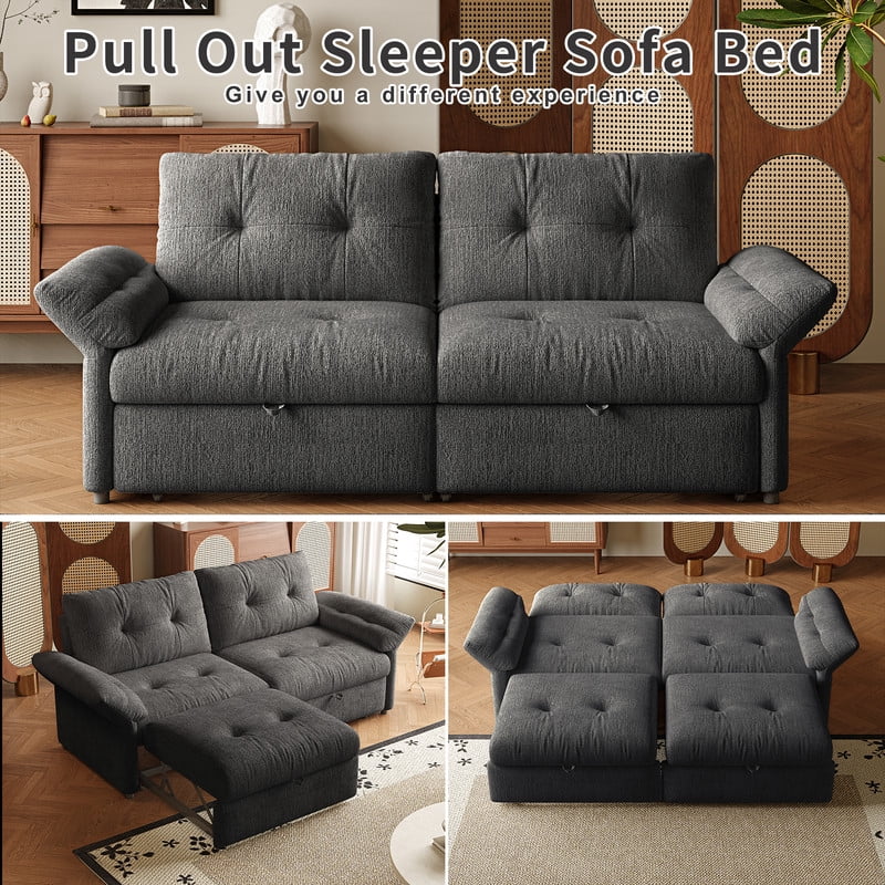 81.5" Convertible Sofa Bed, 2-in-1 Sleeper Sofa with Plush Chenille Fabric, High-Resilience Foam, Solid Wood Frame, Chenille Sofa Couch for Living Room, Guest Room, Apartment