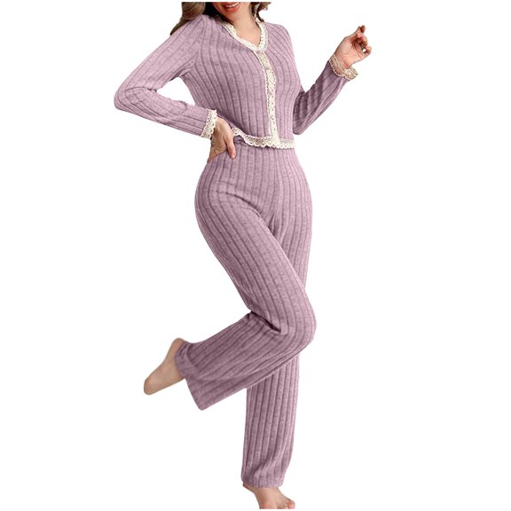 JSGEK Womens Onesie Pajama Sets Long Sleeve Elastic Design Soft Fabric Relaxed Silhouette for Home Daily Purple M
