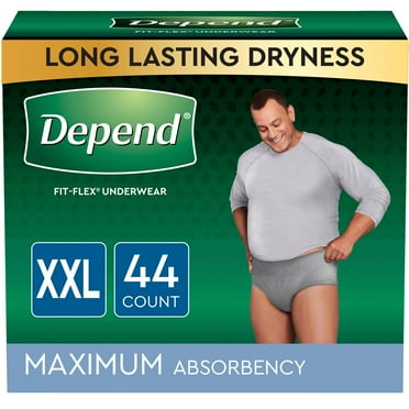 Depend Fit-Flex Adult Incontinence Underwear for Men, XXL Size, Grey, 44 Count (2 Packs of 22)