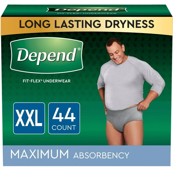 Depend Fit-Flex Adult Incontinence Underwear for Men, XXL Size, Grey, 44 Count (2 Packs of 22)