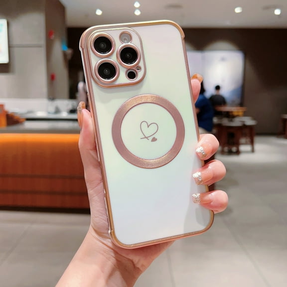 For iPhone 17 Pro Magnetic Phone Case,Compatible with Mag-Safe,Electroplated Double Hearts Design,Bling Glitter Dazzling Shockproof Anti-fall Ultra Slim Soft TPU Phone Case Cover,White