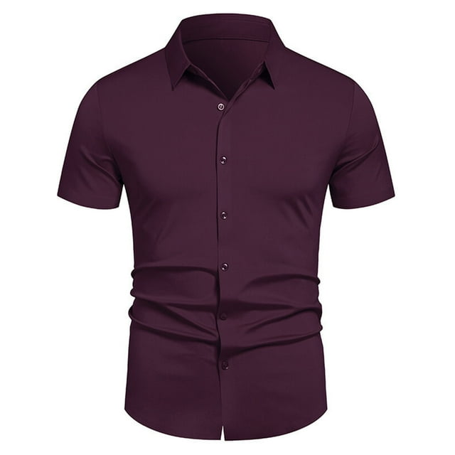 Cameland Men's Dress Shirt Solid Color Short Sleeve Shirts Wrinkle Free Regular Fit Stretch Button Down Shirts