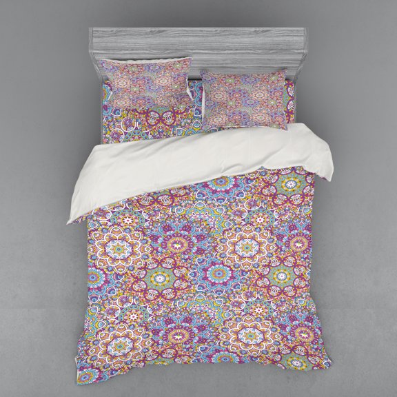 Ambesonne Leaf Bedding Set 4 Pcs, Colorful Mandala Paisley, Queen, Multicolor